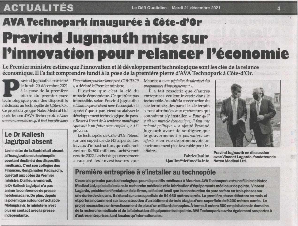 le défi quotidien 21.12 pg 4 ava technopark